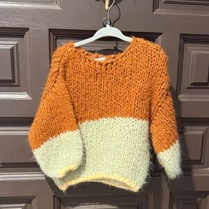 Zara Kids Orange and Cream Knit Sweater